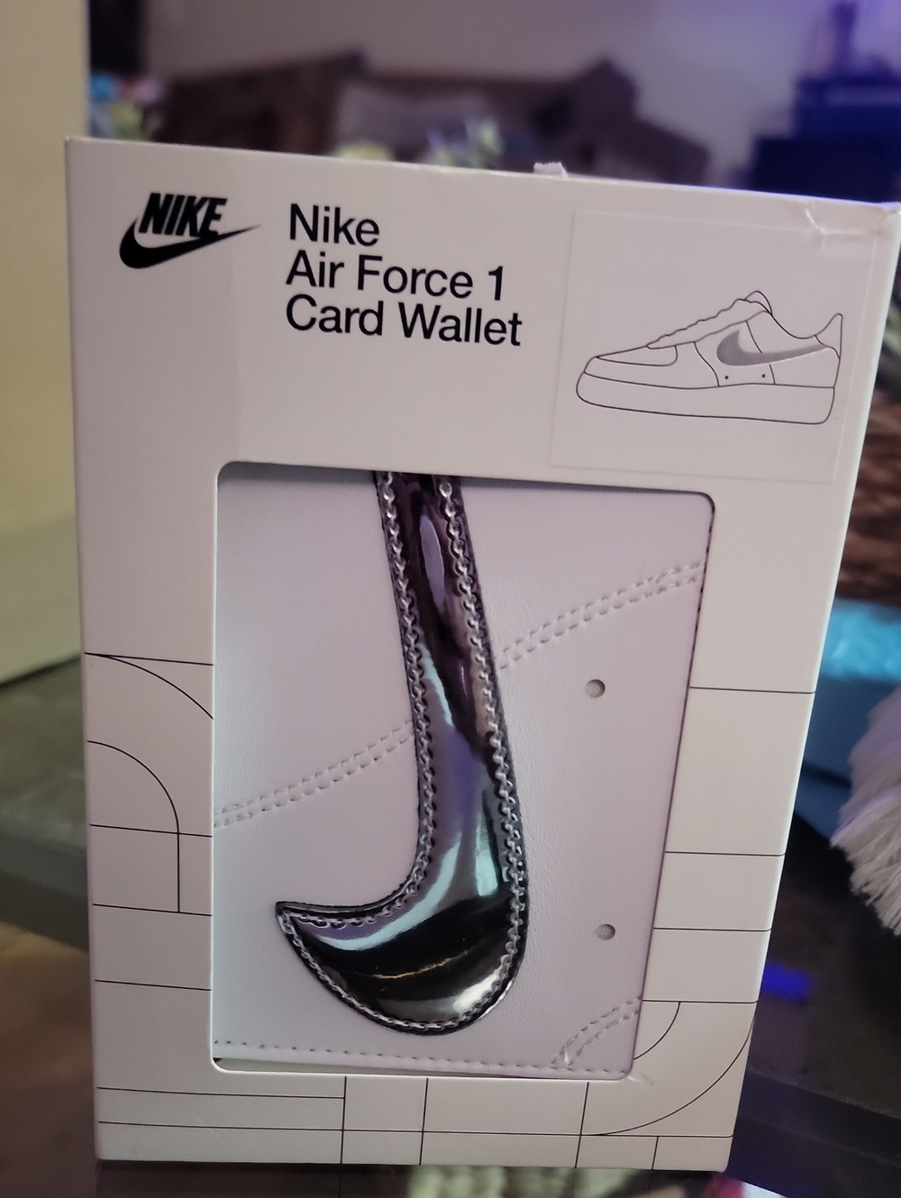 Nike Air Force 1 Card Wallet in White with Silver Swoosh